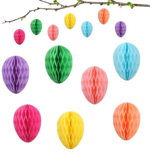 Xbessc 14 Stück Ostereier Deko Ostereier Papier Wabenbälle Wabeneier Ostern zum Aufhängen und Dekorieren Bunte Osterdeko zum Aufhängen für Frühling Ostern Party Deko Osterstrauß Osterstrauchdeko