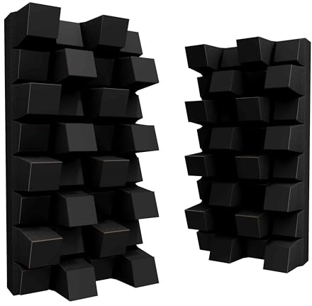 ua acoustics 2er-Pack – Akustikdiffusor | 2D-Schalldiffusion und -Absorption | Größe: 50 x 25 cm | Wandkunstpaneel | Geräuschkontrolle und Echo-Reduktion | Farbe: [Sirius-Half | Schwarz]