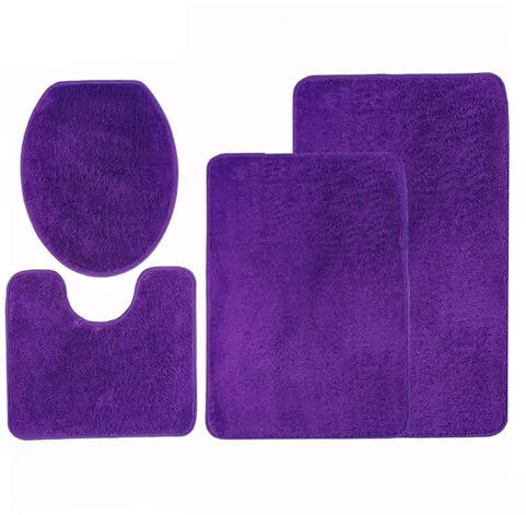 Heavyoff Badezimmerteppich Set 4 Teilig, Weiche Mikrofaser Badezimmermatte und WC Vorleger, rutschfeste Badematte, Waschbar Badvorleger Set für Dusche, Lila