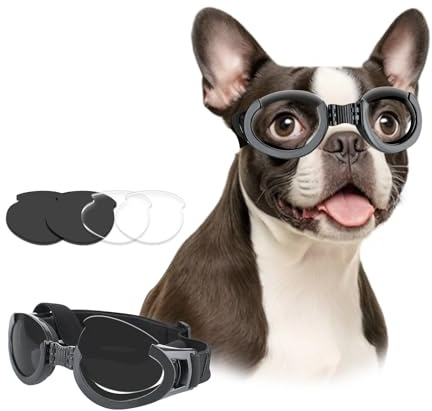 PETLESO Hundebrille UV-beständige Hundesonnenbrille mit austauschbarer Linse Sonnenbrillen für mittelgroße bis große Hunde, Reiten/Fahren/Reisen im Freien