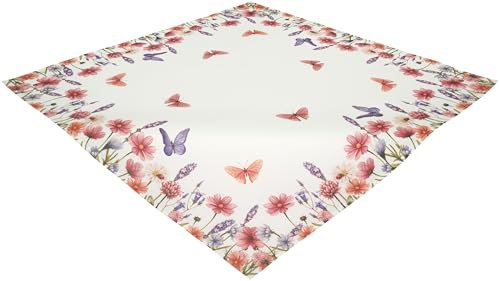 Tischdecke 85x85 Mitteldecke Schmetterlinge Lavendel Tischserviette Stoff Bedruckt Pflegeleichte Tischdekoration Frühling Sommer Waschbar