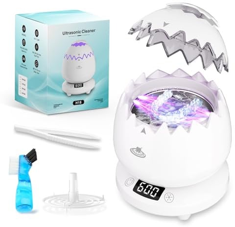 Ultrasonic Retainer Cleaner Machine - 180ML/45kHz Ultrasonic Dental Cleaner, Portable Ultrasonic Jewellery Cleaner for Dentures, Retainer, Mouth Guards, Aligner, Night Guard, Braces