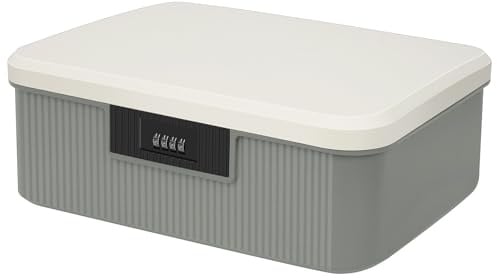 HOTOOLME Lockable Storage Container Bin,Organizer Box with Combination Lock,Medicine Lock Box,Lockable Storage Box for Kitchen Home School and Office (Grey, M)