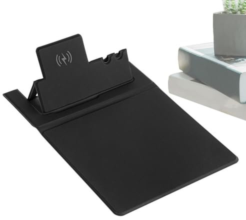 Zestivra Tapis de souris avec chargeur, tapis de souris avec charge sans fil - Sous-main de bureau de chargement sans fil - 15 W - Charge rapide - Tapis de clavier pour plusieurs appareils mobiles