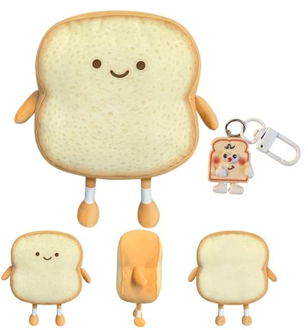 ZexJpr Torst Kuscheltier, Toast Plüschtier Mit Schlüsselanhänger, Toastbrot Kissen - Weiches Plüschtier in Lustiger Brot Form, 3D Wurf Kissen, Ideal Zum Kuscheln, Dekorieren