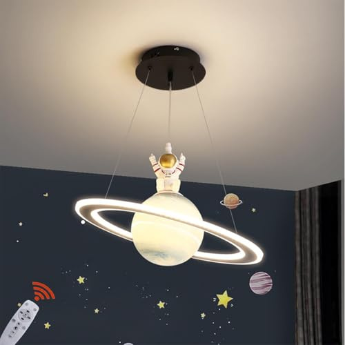LED Pendelleuchte Dimmbar Kinderzimmerlampe mit Fernbedienung Hängelampe Modern Jungen Mädchen Planet Kinderzimmer Lampe Rund Design Hängeleuchte Esszimmerlampe Schlafzimmer Kinder Pendellampe(A)