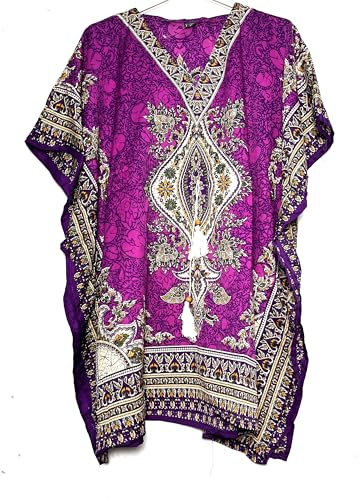 Kaftan Robe d'été à manches courtes pour femme, taille unique, fabriquée en Inde, lilas, Talla única Grande