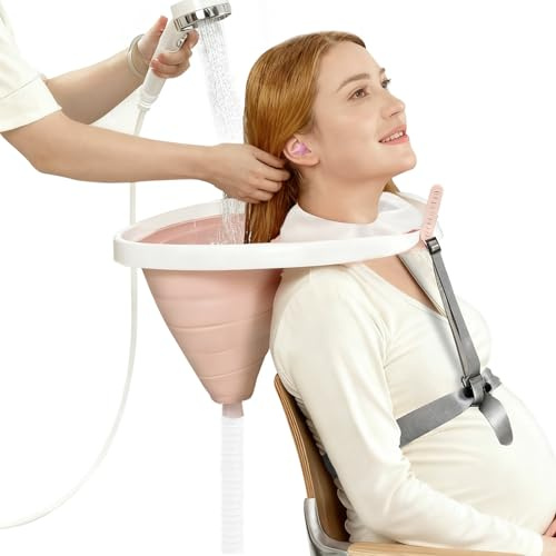 Portable Hair Washing Station Basin: Foldable Shampoo Bowl & Mobile Sink with Adjustable Neck Support, Drain Hose & Earplugs for Elderly, Disabled, Pregnant Women & Bedridden Patient Care