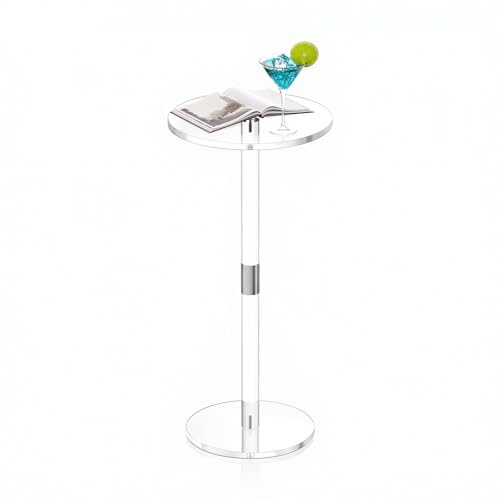 VEVOR Acrylic Drink Table, Clear End Table Round Top with Solid Post, Modern Acrylic Cake Table Stand, Transparent Side Desk for Coffee, Drink, Food, Snack, Easy Assembly, 25.4 x 25.4 x 54 cm (Clear)