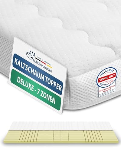 AM Qualitätsmatratzen 3D Deluxe 7 Zonen Kaltschaum Topper 140x190cm RG50 - Made in Germany - Atmungsaktiver Topper 140x190-8cm - Matratzenauflage 140x190 mit Lyocell Bezug und Anti-Rutsch Funktion