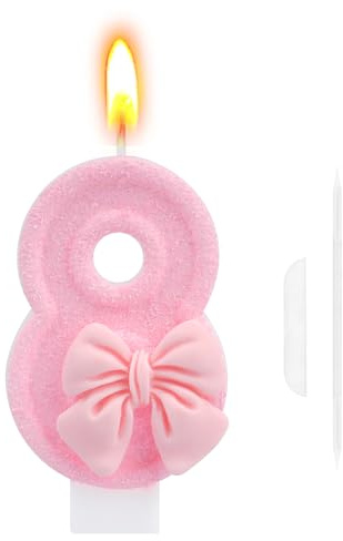8th Birthday Cake Topper, Pink Butterfly Happy Birthday Candle, Number 8 Candles, Glittering Cake Toppers Candles for Girls Theme Party Family Gathering Decorations(Number 8)