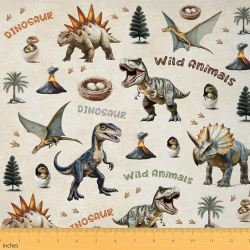 Homemissing Dinosaurier Stoff 92x150cm für Kinder Jungen 3D Dino Druck Stoff Meterware für Stühle Vintage Tiere für Heim DIY-Projekte, wasserdicht Indoor Outdoor Dekor weiche Mikrofaser Wildtiere