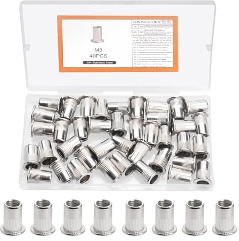 40 Pcs Tuercas Remachables M8, Remaches de Tuercas, Remaches Roscados de Acero Inoxidable de Cabeza Plana para placas y tubos metálicos
