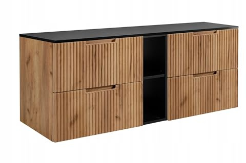 Rodan Moderne Möbel - Schrank Gold Craft Oak, Schwarz - Möbelstück - Bastelregal – Bastelplatte 60 cm + 60 cm + 140 cm
