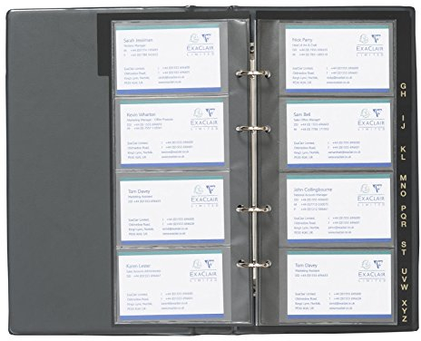 Exacompta - Ref DBCB4/BLUZ - Guildhall - Leatherette Business Card Slim Binder, 272 x 150mm, 16 Loose Sheets, 4 Anti-Glare Pockets, Holds 128 Cards - Blue
