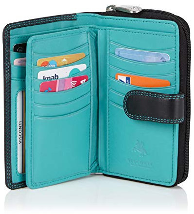 Visconti Colorado-Kollektion Damen-Geldbörse, weiches Leder mit RFID-Schutz CD22 Schwarz/Aqua