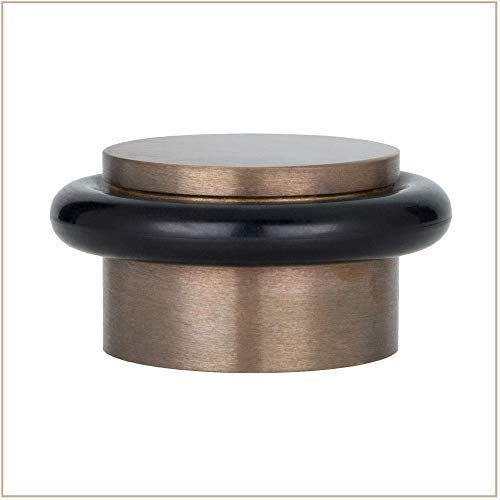 EVI Herrajes | Adhesive Door Stop | Ø28x20mm | Floor Mounted | Rustic Brass Finish | Silicone Protection Rubber | I-103-RU