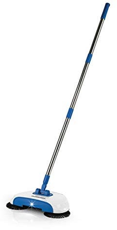 Bodenkehrer Teppichkehrer mit LED-Beleuchtung ( Version 2018 ) mit 3 Bürsten, Kehrbesen, Auffangbehälter, Rotierende, Langer Schwenkbarer Stil, Reinignungsmaschine und Kehrset 4,5V