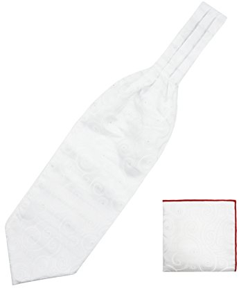WANYING Herren Krawattenschal und Einstecktuch 2 in 1 Sets, Ascotkrawatte Schal Cravat Ties Schick und Warm für Gentleman - Weiß Geblümt Gepunktet