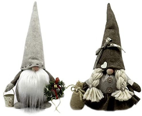 woolove Gnometti Furbetti - Kit da Creare di 2 gnomi Natalizi in pannolenci. Beige
