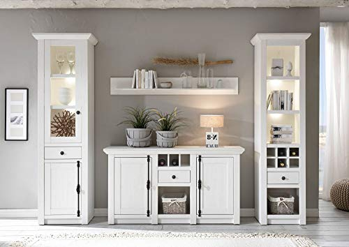 Newfurn Wohnwand Anbauwand Landhaus Wohnzimmerschrank Wohnlandschaft Mediawand Fernsehschrank II 273x207x 17-45 cm (BxHxT) II [Max.Two Compact] in Pinie Weiß/Pinie Weiß Wohnzimmer