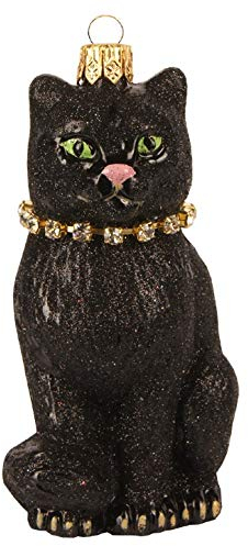 IMPULS Christbaumschmuck Figuren Katzen Katze mit Halsband schwarz 9 cm