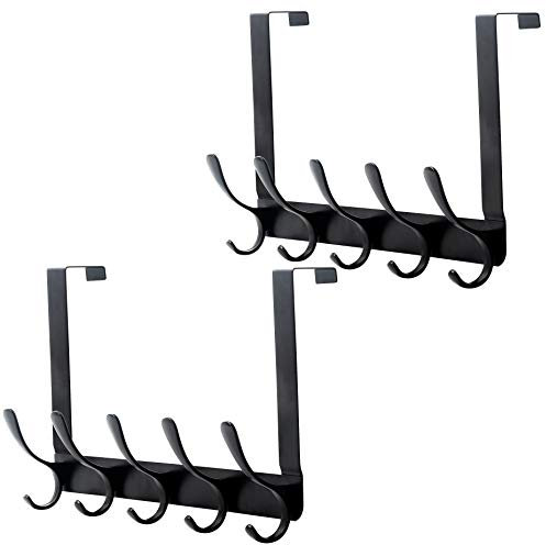 SKOLOO Over The Door Hook - 5 crochets, cintre à crochet de porte pour suspendre les vêtements/serviettes/manteaux/sac à dos/chapeau, porte-manteau de porte (paquet de 2, noir)