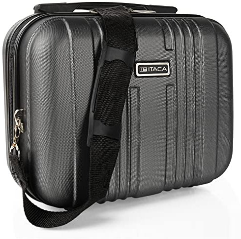 ITACA - Vanity Case Rigide - Trousse de Toilette Femme/Homme pour Voyage avec bandoulière réglable et Amovible - Trousse de Toilette à Grande capacité légère., Anthracite