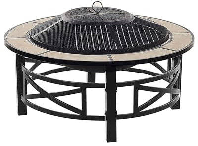 Barbecue de Jardin avec Foyer en Céramique Noire et Base Ronde Beige Hierro
