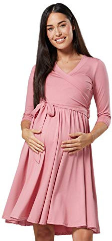 Happy Mama.Vestito prémaman per L'Allattamento Doppio Strato Maniche 3/4.609p (Rosa Scuro, IT 46, XL)
