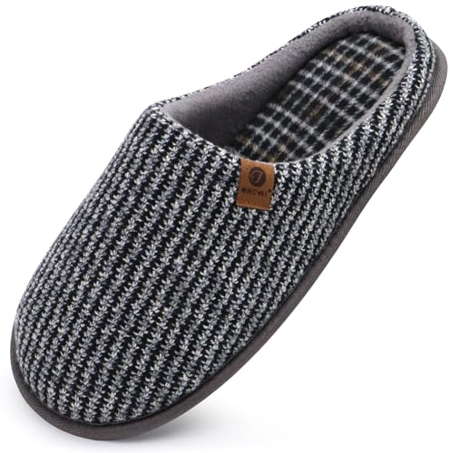 ONCAI Pantofole da Uomo Invernali strisce, Comoda Memory Foam Calde Scarpe da Casa Con Suola Antiscivolo Grigio Taglia 45