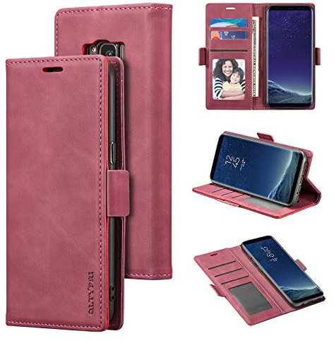 QLTYPRI Hülle für Samsung Galaxy S8, Premium Weiches Leder Handyhülle mit Kartenfach Ständer Magnetische Ledertasche Kompatibel mit Samsung Galaxy S8 - Rot