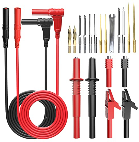 Cleqee 21PCS 4mm Banana Plug Multimeter Test Leads Kit with Replaceable Gold-Plated Precision Sharp Probe Set, 4mm Banana Plug, Alligator Clips and Wire Piercing Test Probes