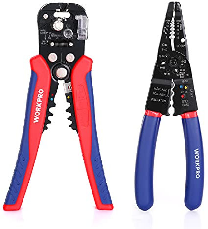 WORKPRO Abisolierzange, 20,3 cm (8 Zoll) Multitool Abisolierzange und 20,3 cm (8 Zoll) selbstjustierendes Abisolierzange-Set zum Abisolieren, Schneiden und Crimpen
