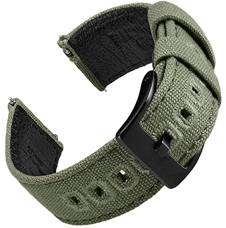 EACHE Uhrenarmband 20mm, Segeltuch und Leder Hybrid Uhrenarmbänder für Herren, Armband für Uhr mit Schnellverschluss (Armeegrün-Schwarze Schnalle)