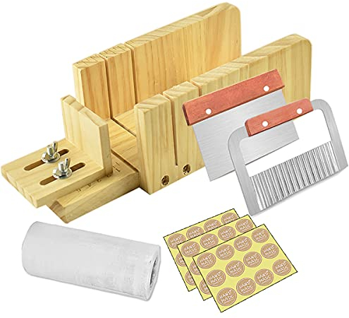 Artcome Ensemble de coupe-savon réglable en bois avec moule à savon en acier inoxydable ondulé et coupe droite