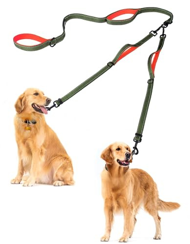 PetBonus Doppelleine für 2 Hunde, Keine Verheddern Hundeleine für 2 Hunde | 4 Gepolsterte Griffe,Verstellbar Doppel Leine,Reflektierende,Trainingsleine für Große Mittlere Hunde,Hundenäpfe und Kotbeutel