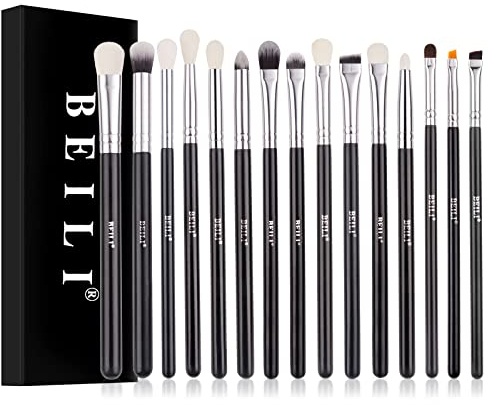 BEILI 15pcs Lidschatten Pinselset Augen Make-up Pinsel Augenpinsel Set Concealer Contouring Blending Brush für Lidschatten,Augenbraue, Eyeliner, Blending Schwarz