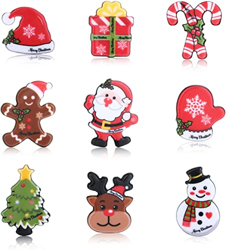LOLIAS 6/9 Pcs Christmas Brooch Pin Set Multi-Colored Enamel Brooch Pin Xmas Santa Snowflakes Reindeer Snowman Bells Christmas Trees Jewelry Pins for Xmas Decorations Holiday Party Celebration