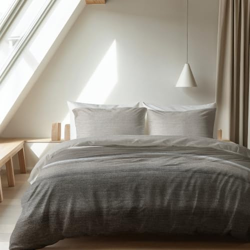 Sleeptime Bettwäsche Set 240x220 Feinbiber, Knopfverschluss, Steinstreifen | Bettbezug mit passendem Kissenbezug – atmungsaktiv, weich und hautfreundlich im Schlaf – pflegeleicht, bügelarm und farbecht