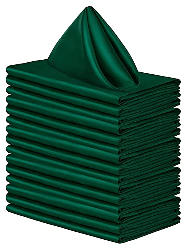Ailler 20 x Servietten, Baumwolle, 40 x 40 cm, Servietten aus Stoff, maschinenwaschbar, für Hochzeiten, weich, quadratische Servietten aus Satin – Dunkelgrün