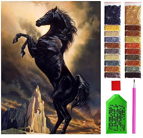 ARTULIO Diamond Painting Set – Stolzer schwarzer Hengst - 30x40 cm – 5D Diamant Painting Bilder DIY, Diamond Painting Erwachsene