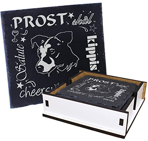 Slate Coasters - Cheers Jack Russel Terrier Head - Includes Wooden Box & Bottle Coasters Decorative Glass Coasters Pack of 5