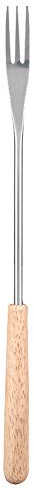 Forchetta per Barbecue, Bastone per Arrosti con Manico in Legno Lungo 26,5 Cm, Forchetta per Carne in Acciaio Inossidabile per Cucina, Barbecue, Grigliate, Servire, Cucinare, Arrostire, Campeggio