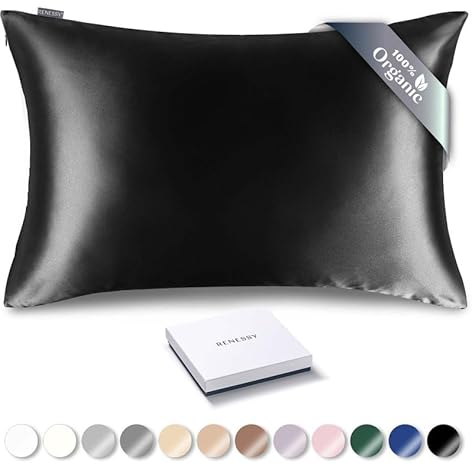 RENESSY Kissenbezug aus 100% Bio-Seide 40x60 cm - 22 Momme Maulbeerseide, Güteklasse 6A, Oeko-Tex zert. in Deutschland - Luxus für Haar und Haut, 1 Stück (Schwarz)