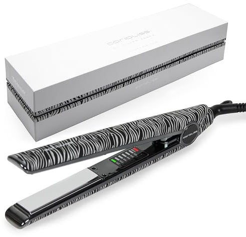 Corioliss C1 | Plancha del pelo Profesional | Placas de titanio | Alisado y Ondas | Temperatura ajustable 120º-235º | Calentamiento 20 seg | Con funda de Viaje | Zebra
