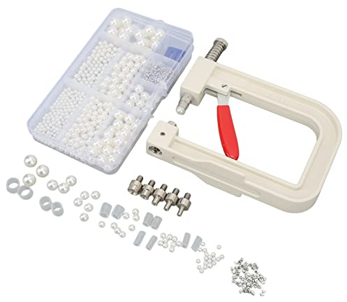 Hapivida Perlen-Setzmaschine, Genagelte Perlenmaschine mit 6 Größen Perlennietknöpfe, Nägeln, Schraubköpfen, Manuell Perlensetzmaschine für Hüte, Schuhe, Kleidung, Taschen, Röcke