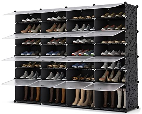 HOMIDEC Schuhregal, 7-stufiger Schuhschrank Kunststoff Schuhregal Schuhaufbewahrung für Schuhe und Stiefel, Schuh-Organizer für Flur Schlafzimmer Eingang, Schwarz