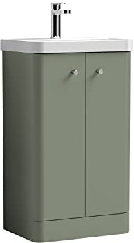 nuie COR804 Core Modern Bathroom Floor Standing 2 Door Vanity Basin Unit with Ceramic Basin, 500mm, Satin Green