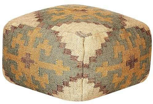 Beliani Pouf Jute und Wolle grün/beige quadratisch 50 x 50 x 30 cm orientalisch Saron